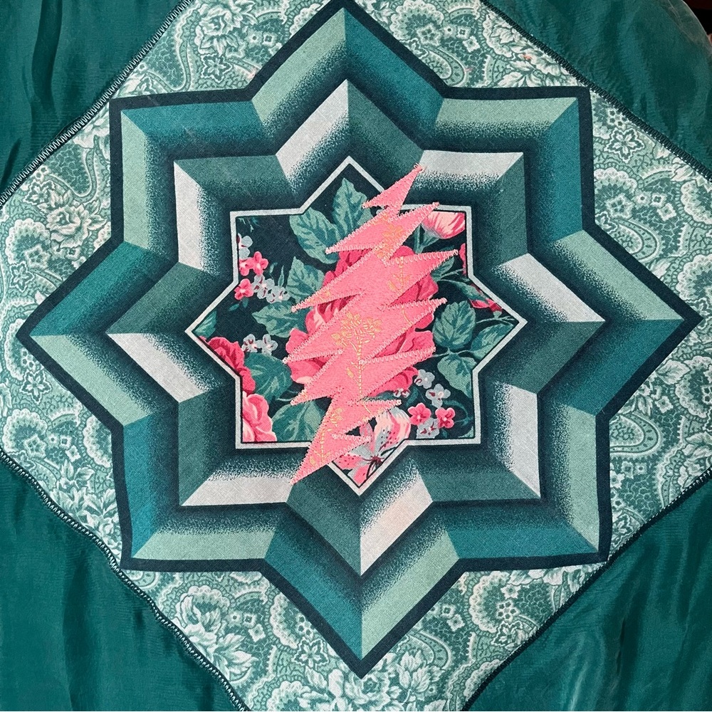 Grateful Dead Lightning Bolt Vintage Teal & Pink Geometric Floral Jacket Panel
